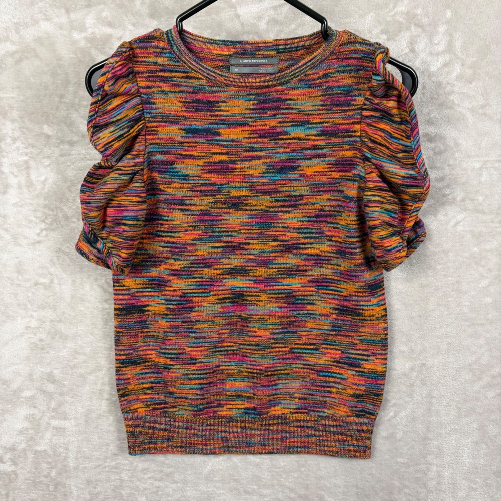 Anthropologie Top XS Ruby Flutter Sleeve Knit Sweater Multicolor Artsy Eclectic